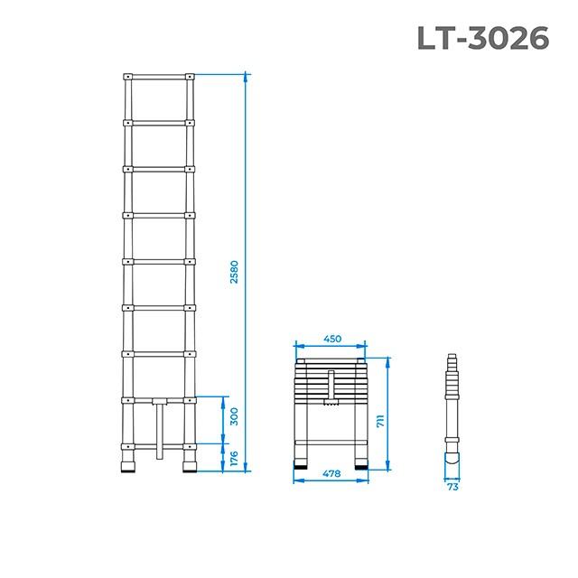 Сходи телескопічна Intertool 2600 мм х 8 ступенів (LT-3026)