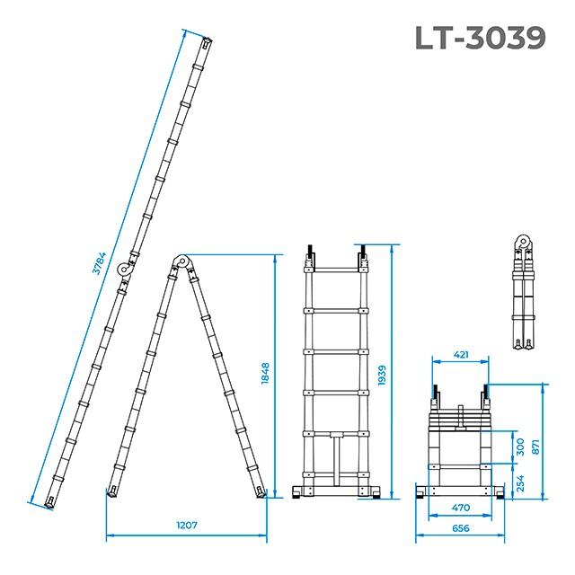 Сходи телескоп-розкладна Intertool 3850 мм х 12 ступенів (LT-3039)