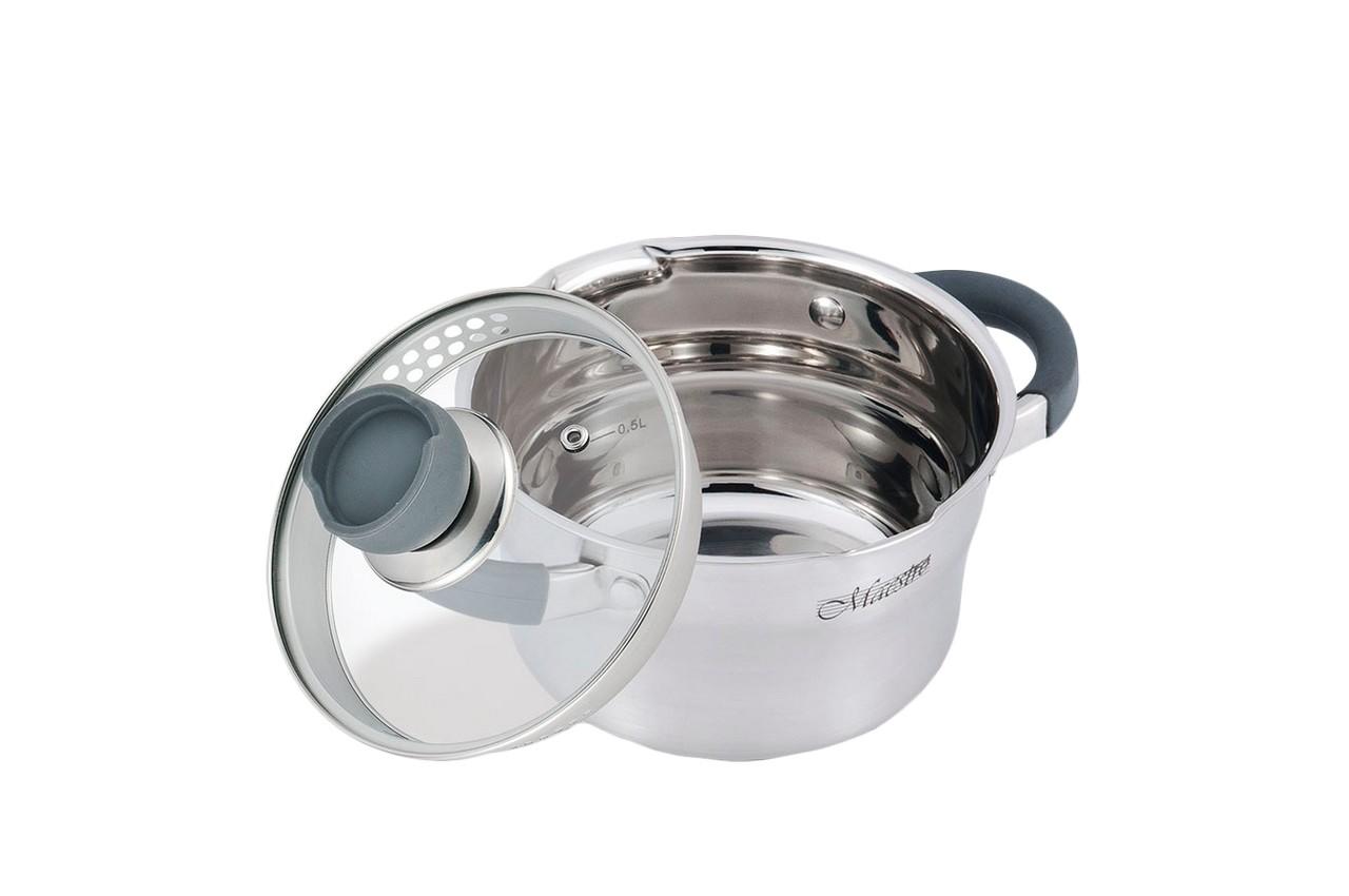 Каструля нержавіюча Maestro 160 мм x 1.7 л з кришкою (MR-3507-16)