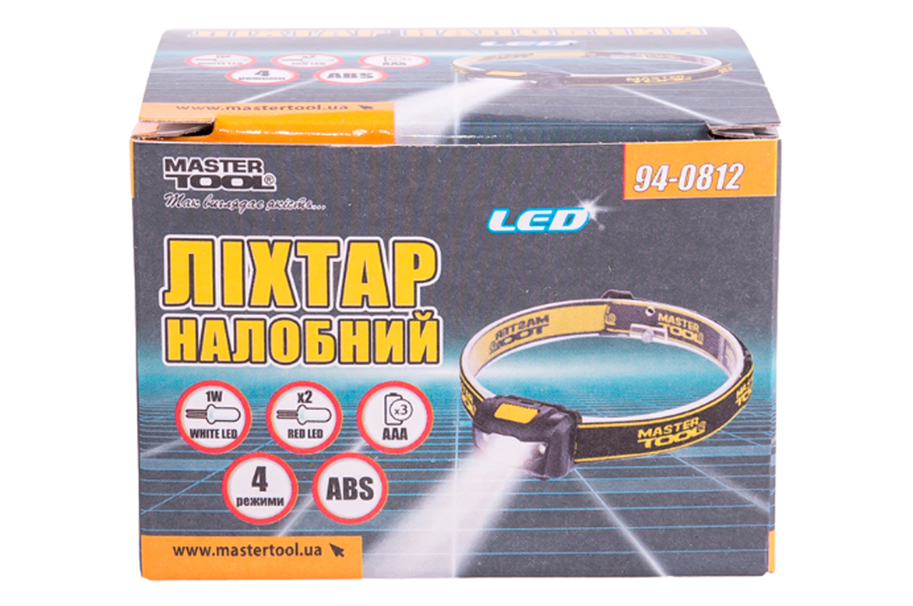 Ліхтар налобний Mastertool 2LED x 1 Вт x 4 режиму (94-0812)