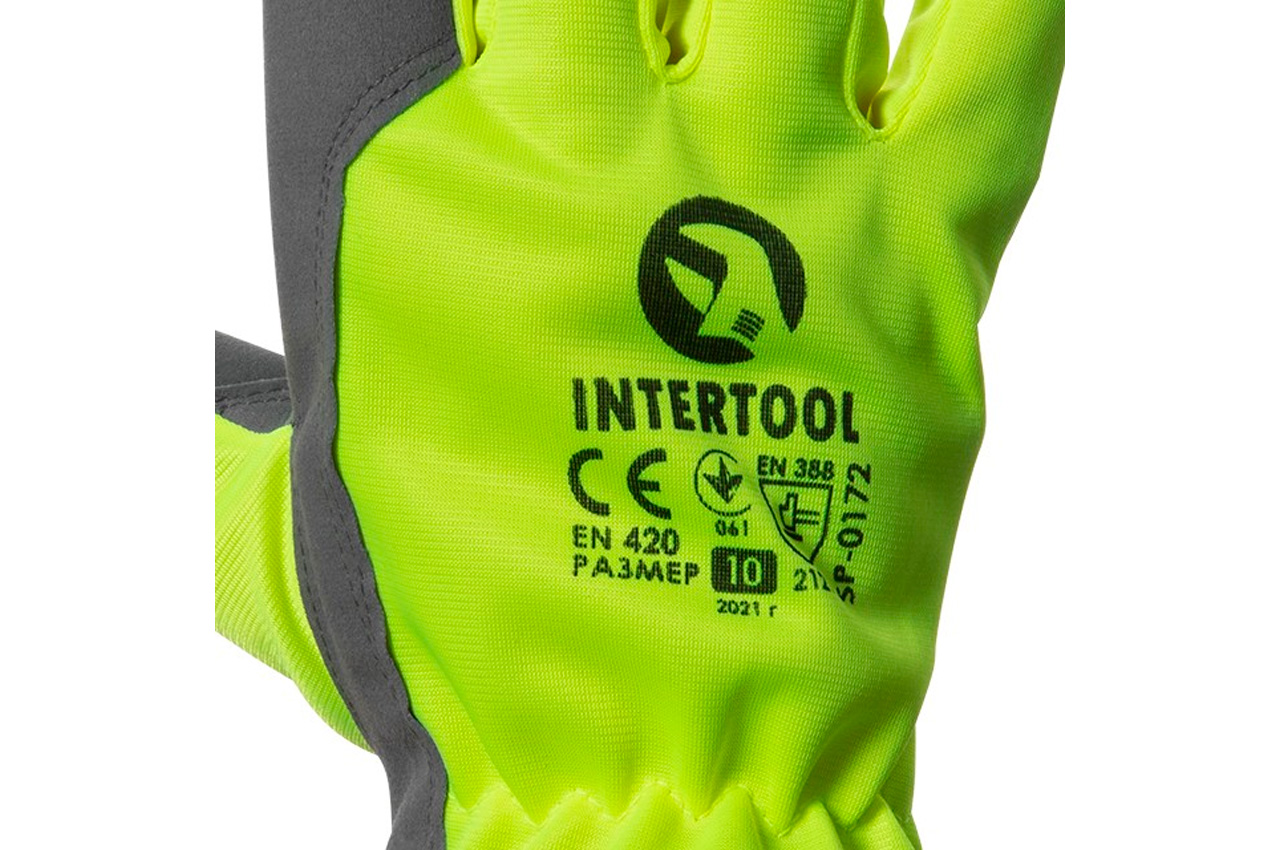 Рукавичка Intertool комбінована козяча шкіра флуоресцентна зелена 10 " (SP-0172)