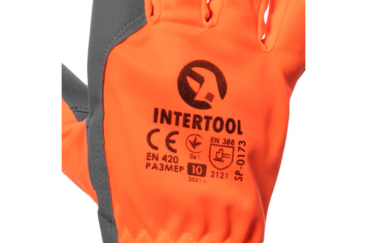 Рукавичка Intertool комбінована козяча шкіра флуоресцентна помаранчева 10 " (SP-0173)