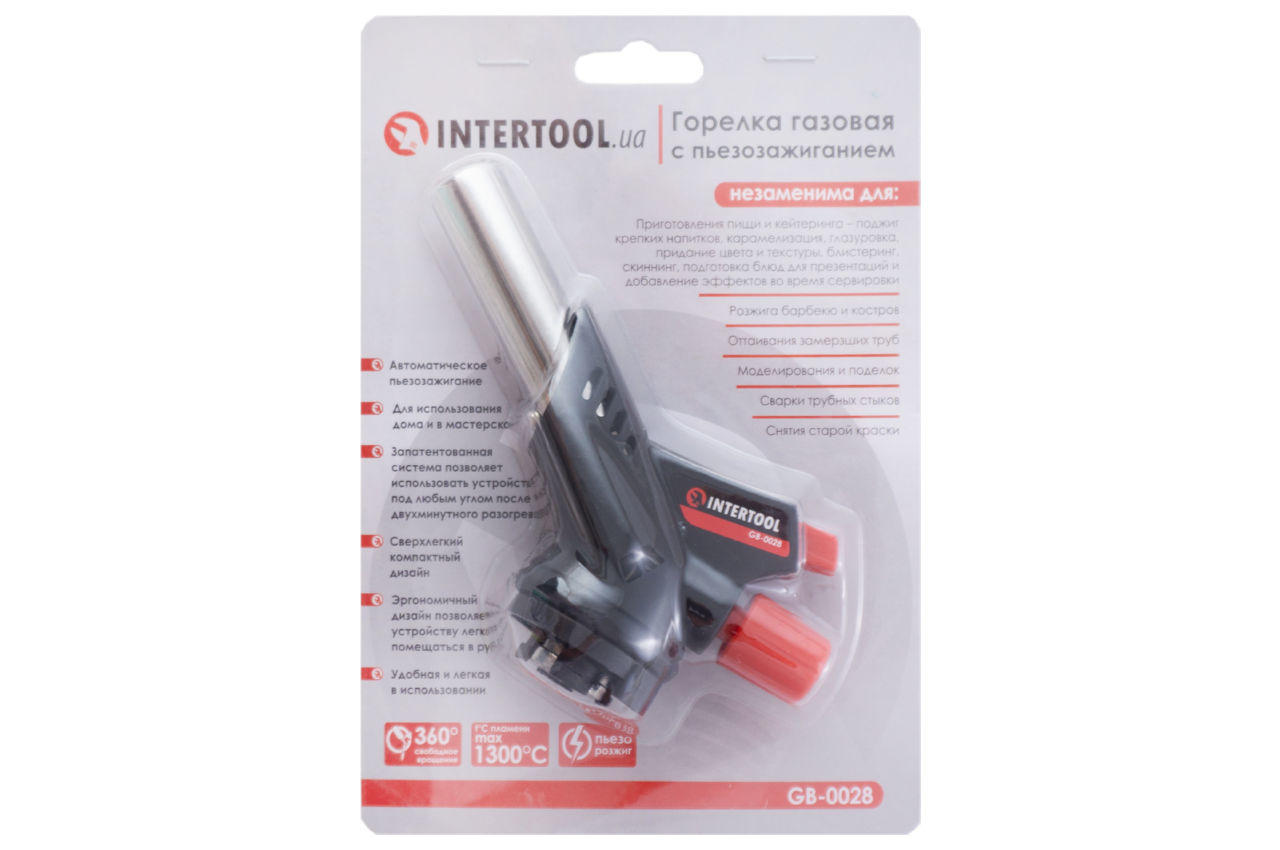 Пальник газовий c пьезоподжигом Intertool 150 мм (GB-0028)