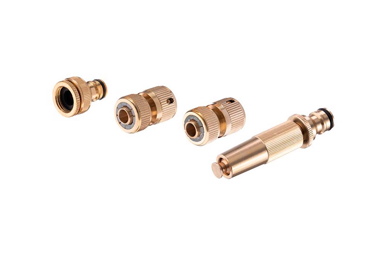 Набір латунний для поливу Intertool-Storm 1 насадка 1/2" × 1 адаптер 1/2 і 3/4" × 2 конектори 1/2" (GE-1426)