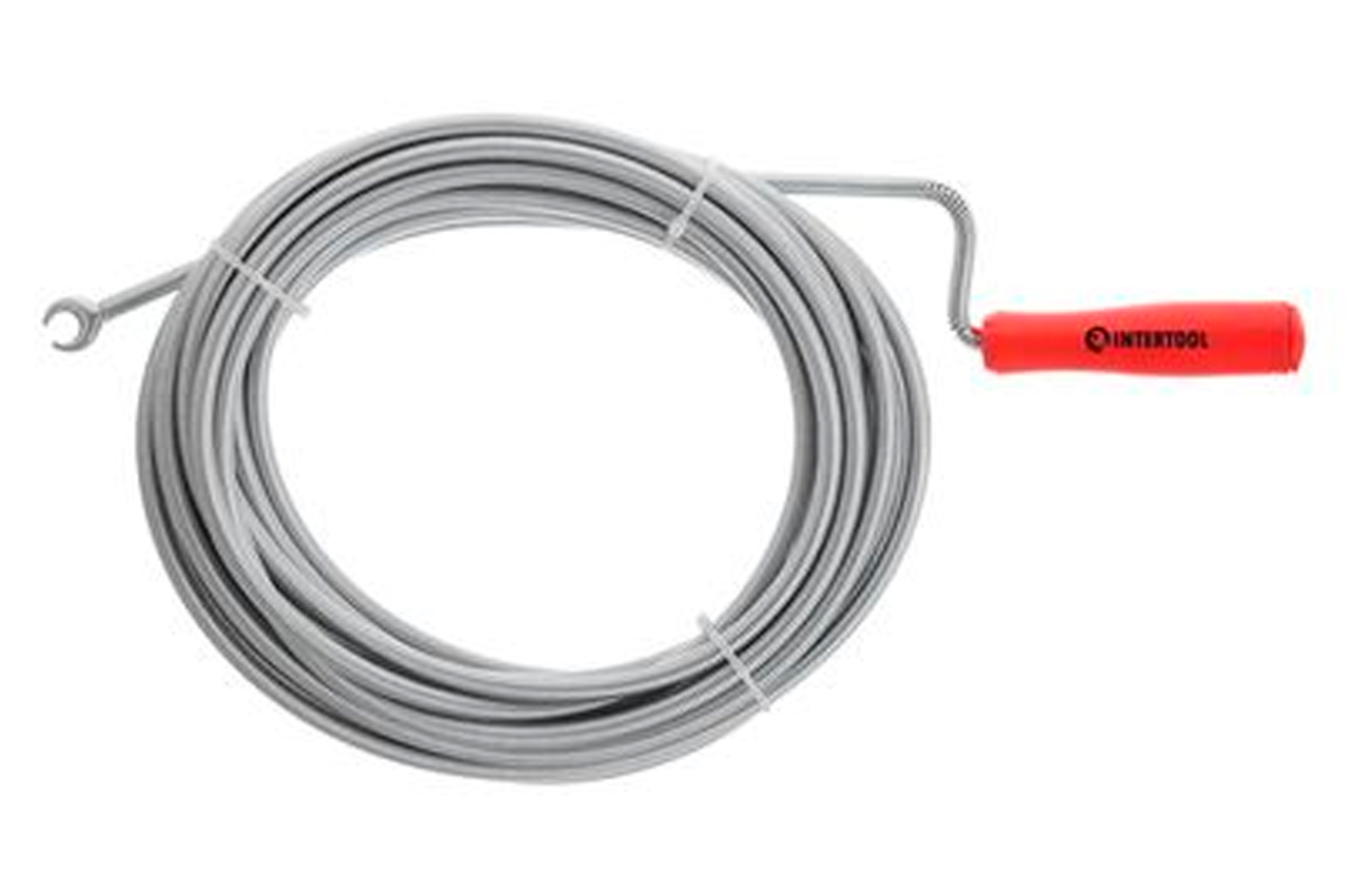 Трос для чищення труб Intertool 9мм x 10м з наконечником