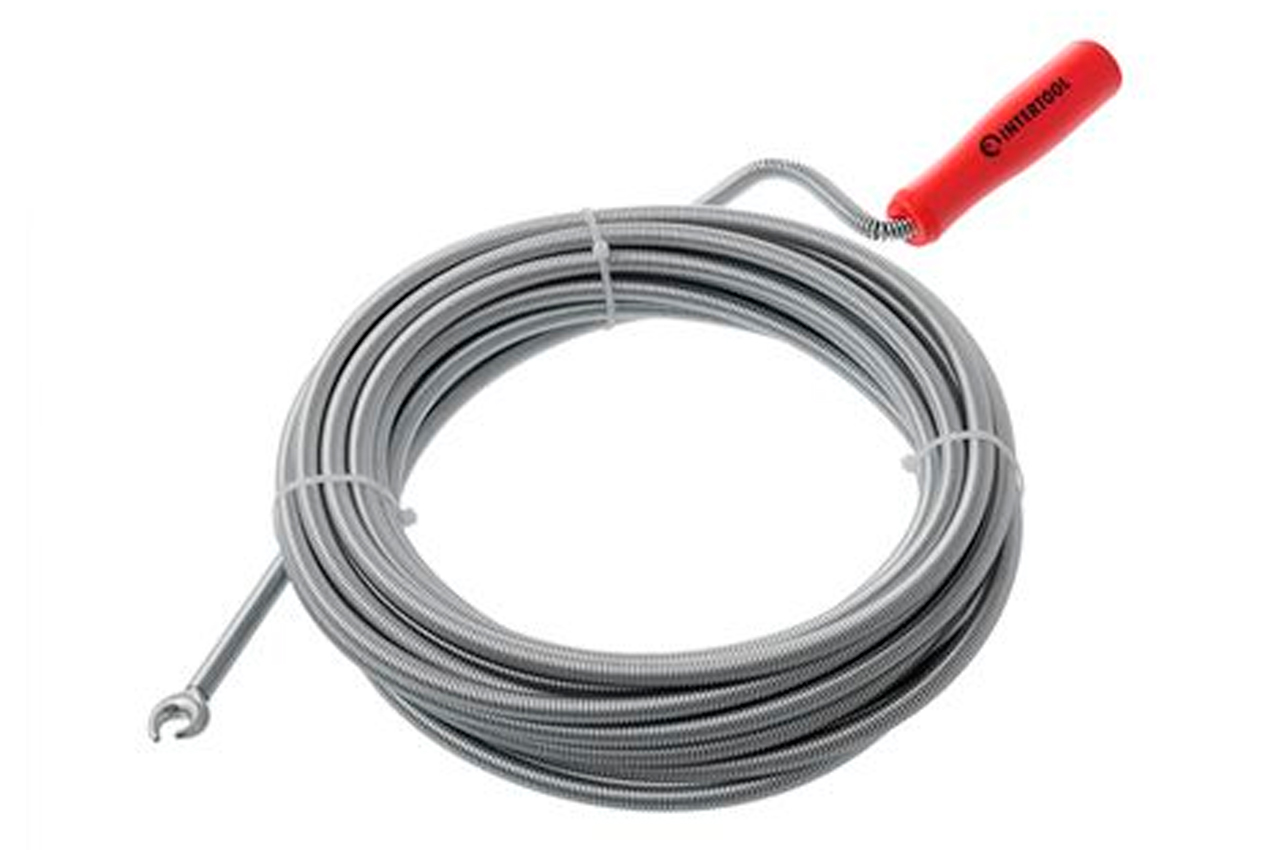 Трос для чищення труб Intertool 9мм x 10м з наконечником