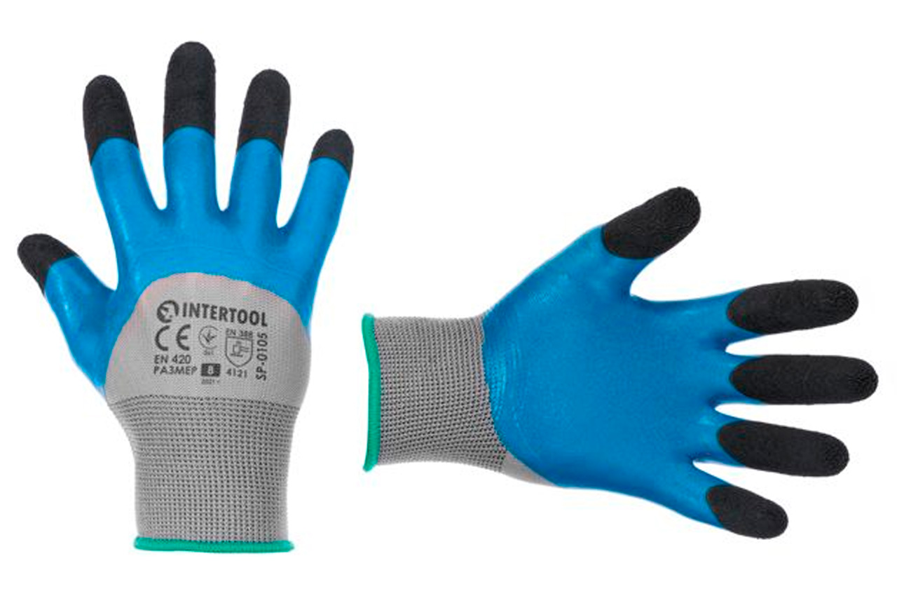 Рукавичка Intertool латексна спінена зморшкуватий палець 9" (SP-0106) (6 шт.)