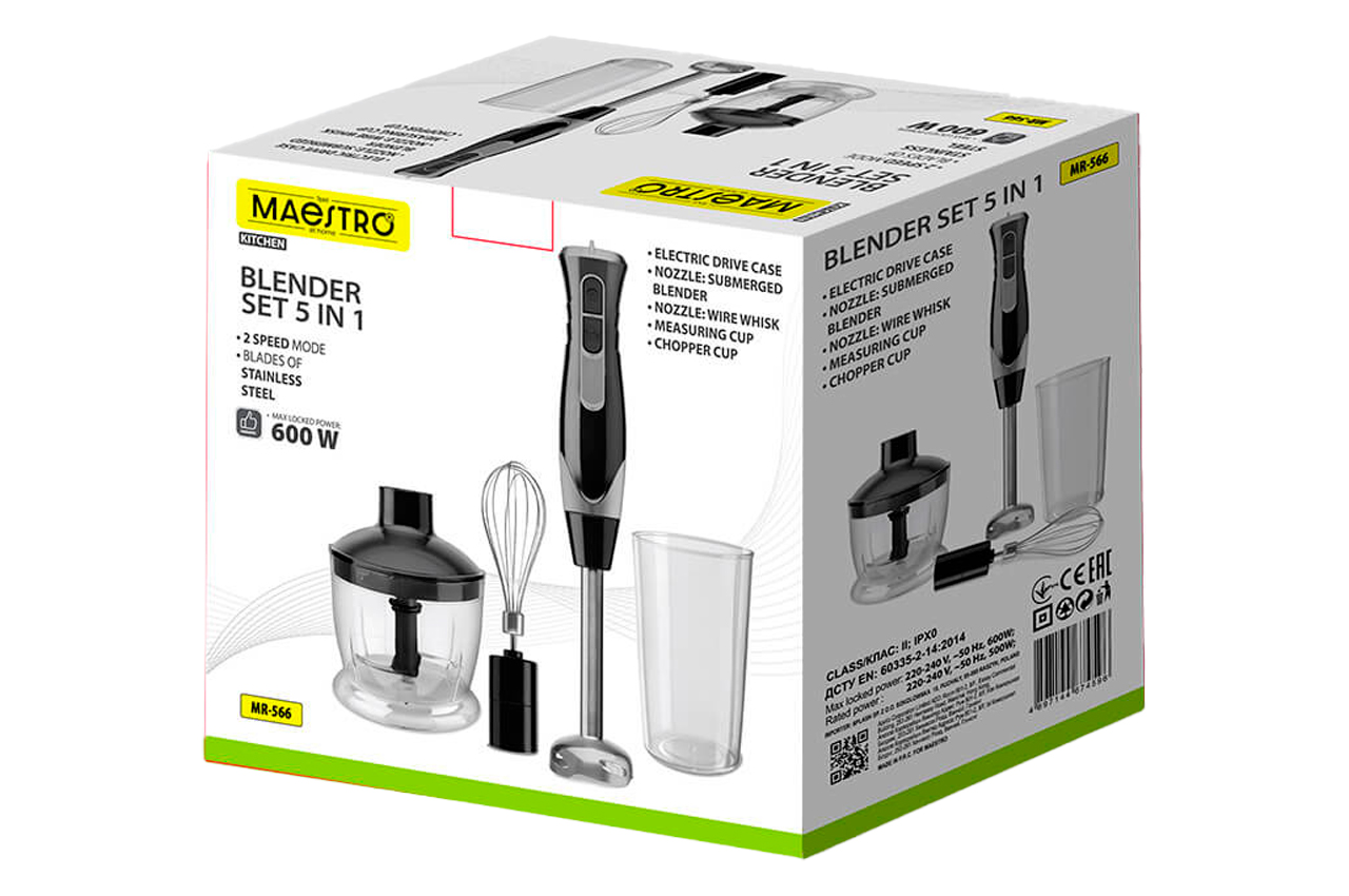 Блендер заглибний Maestro 500Вт x 4-в-1 (MR-566)