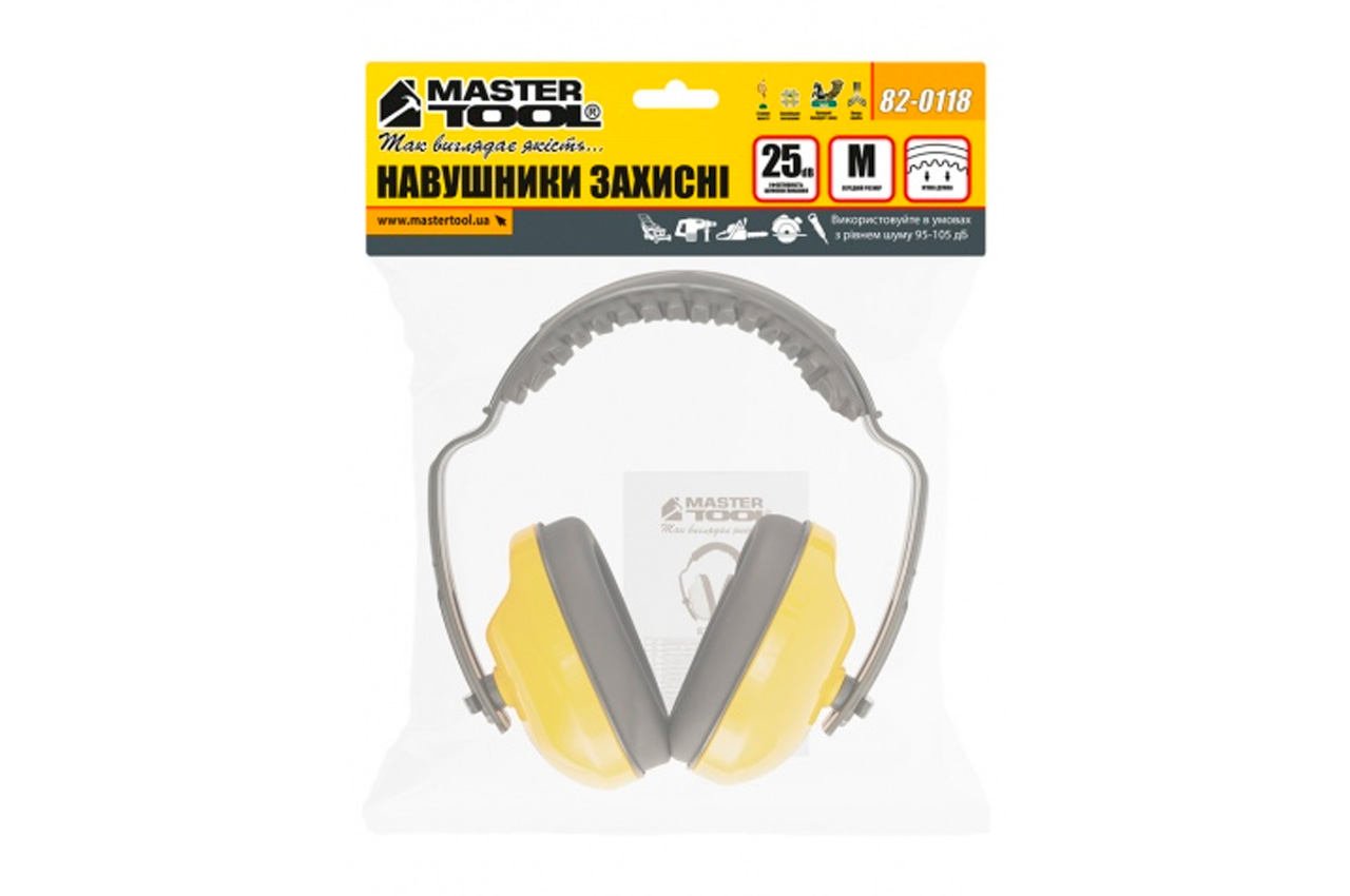 Навушники захисні Mastertool 25дБА пластмасові дужки та м'яке оголов'я (82-0118)