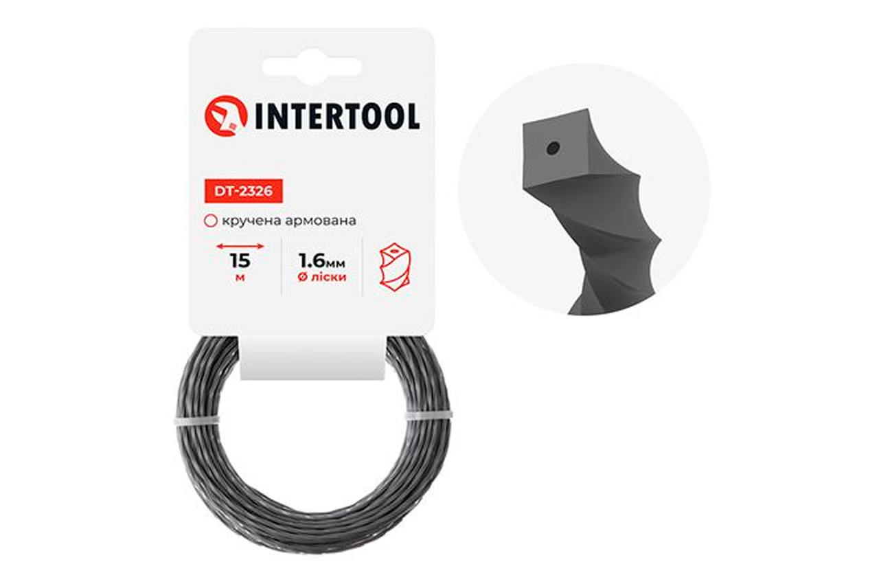 Ліска для тримера Intertool 1.6мм x 15м квадрат кручений армований (DT-2326)