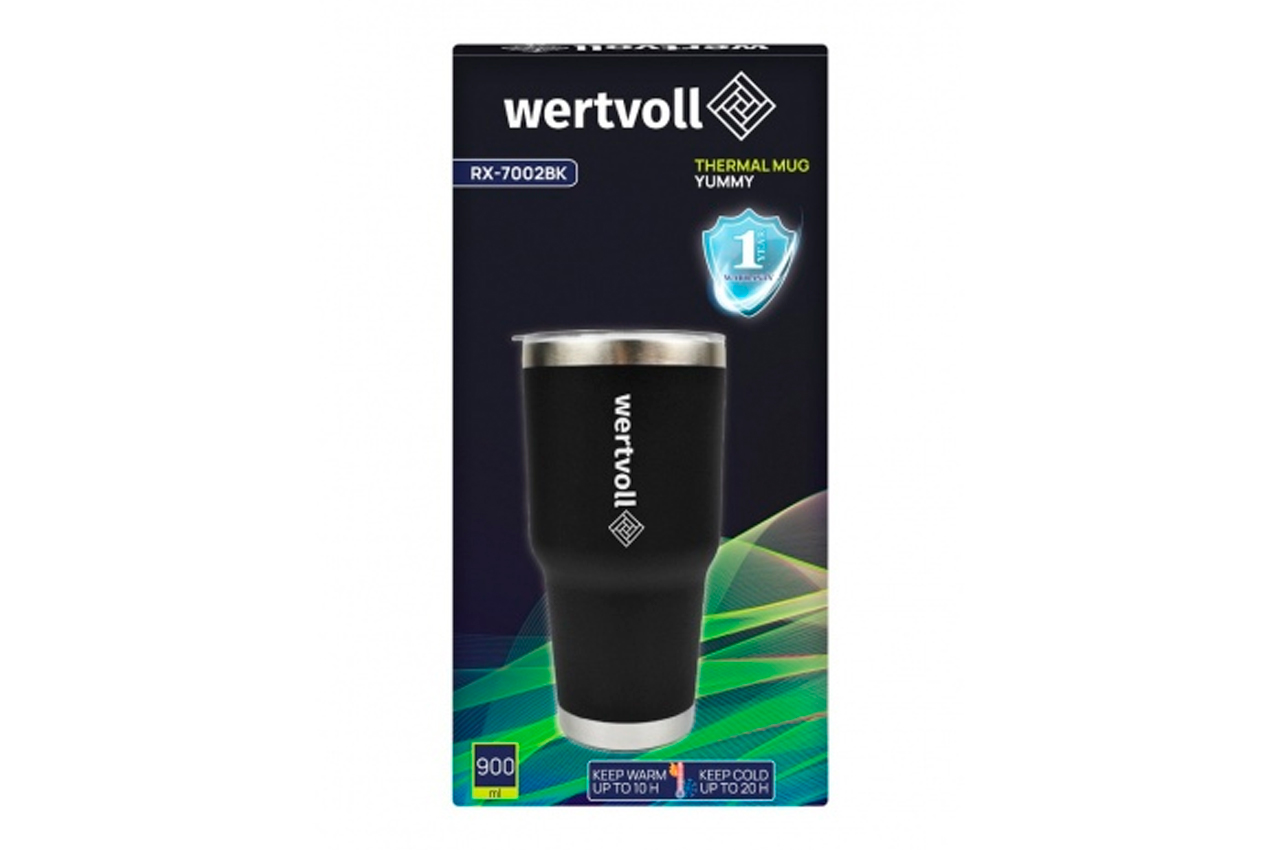 Термокружка WERTVOLL 900мл Yummy чорна (RX-7002BK)