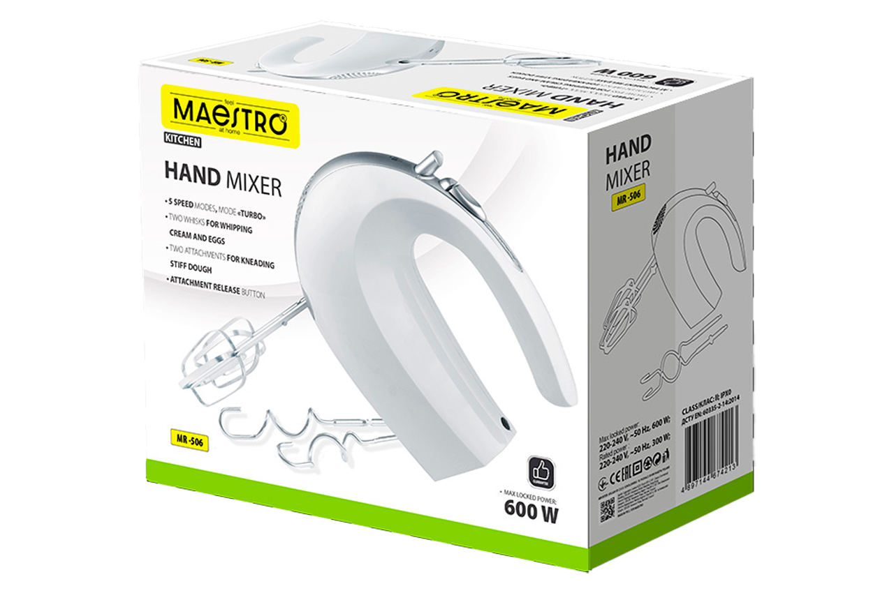 Міксер ручний Maestro 600Вт білий (MR-506)