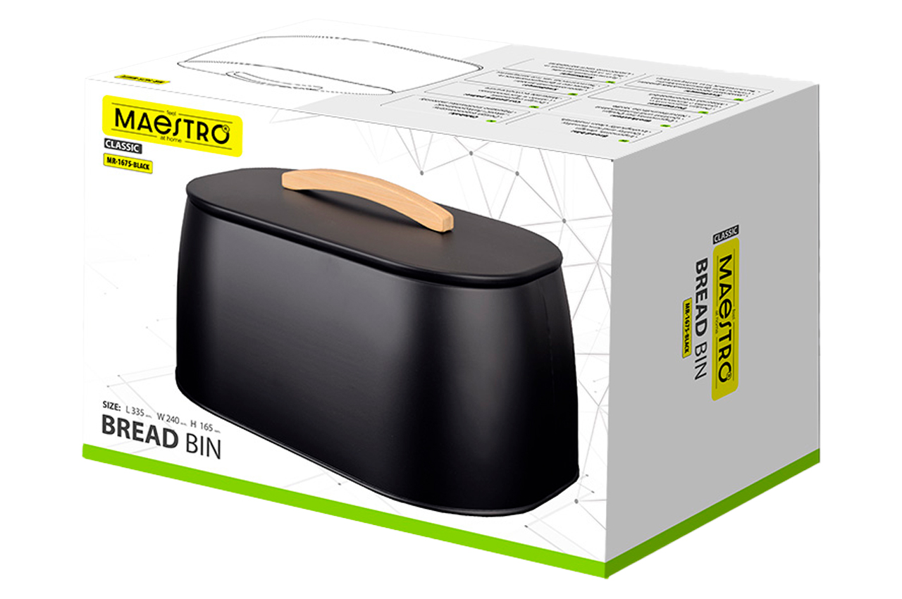 Хлібниця Maestro *355 x 240 x 165мм чорна (MR-1675-BLACK)