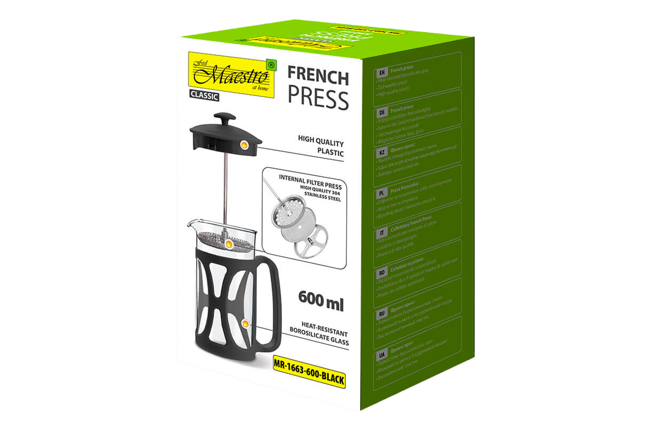 Френч-прес Maestro 600мл X пластик чорний (MR-1663-600-BLACK)