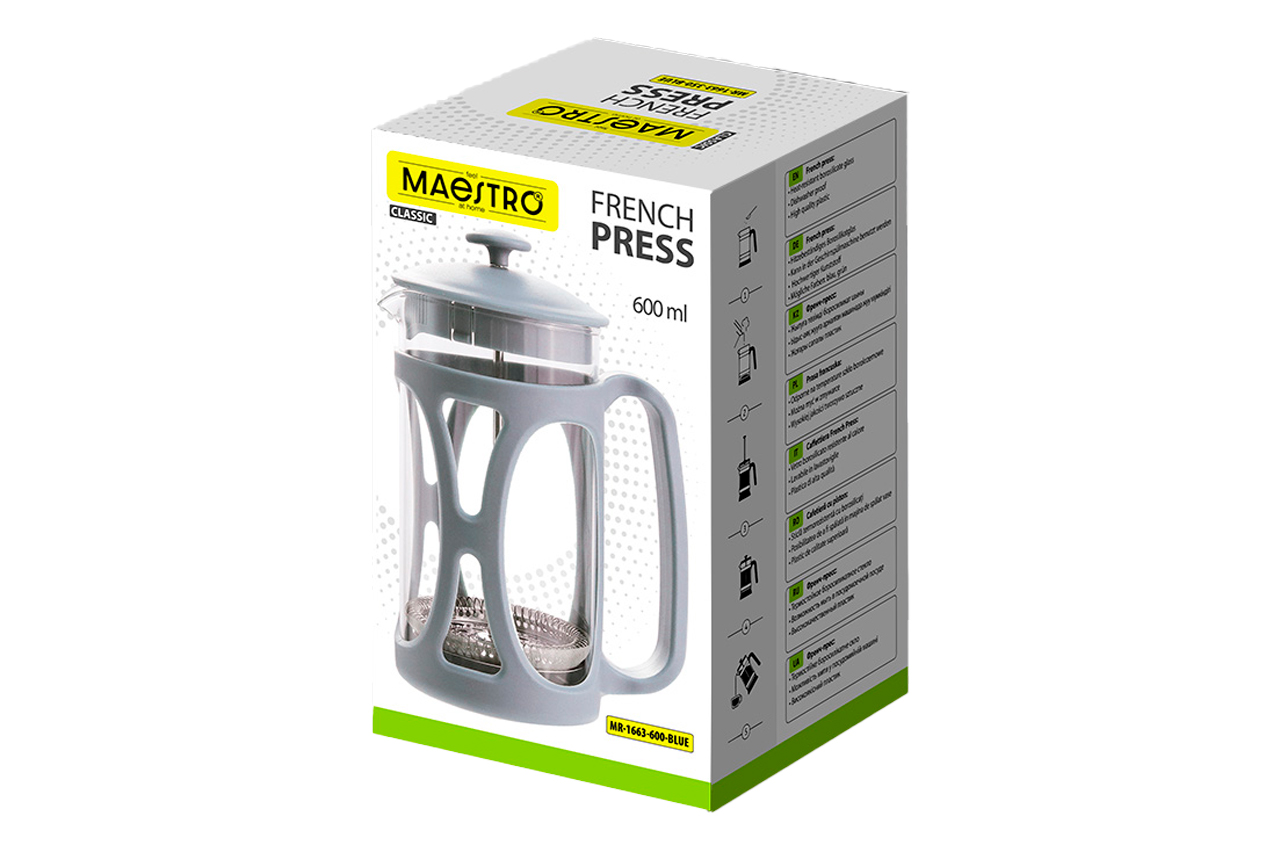 Френч-прес Maestro 600мл X пластик небесний (MR-1663-600-BLUE)
