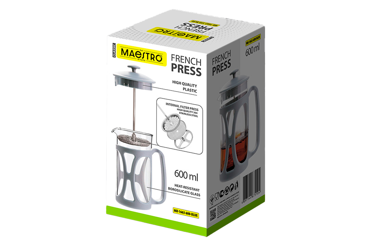 Френч-прес Maestro 600мл X пластик небесний (MR-1663-600-BLUE)