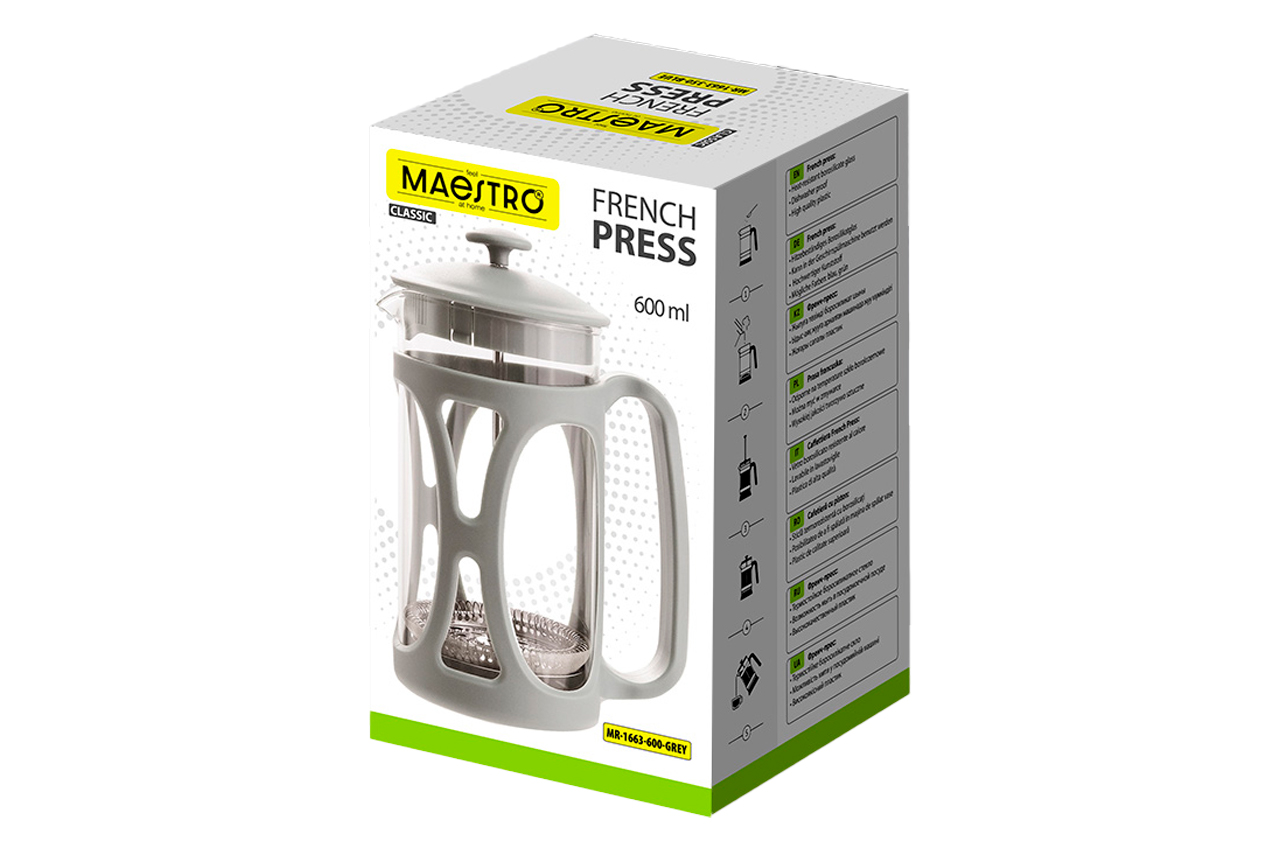 Френч-прес Maestro 600мол X пластик сірий (MR-1663-600-GREY)
