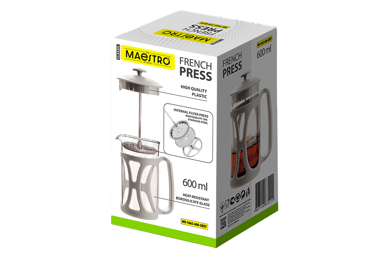 Френч-прес Maestro 600мол X пластик сірий (MR-1663-600-GREY)