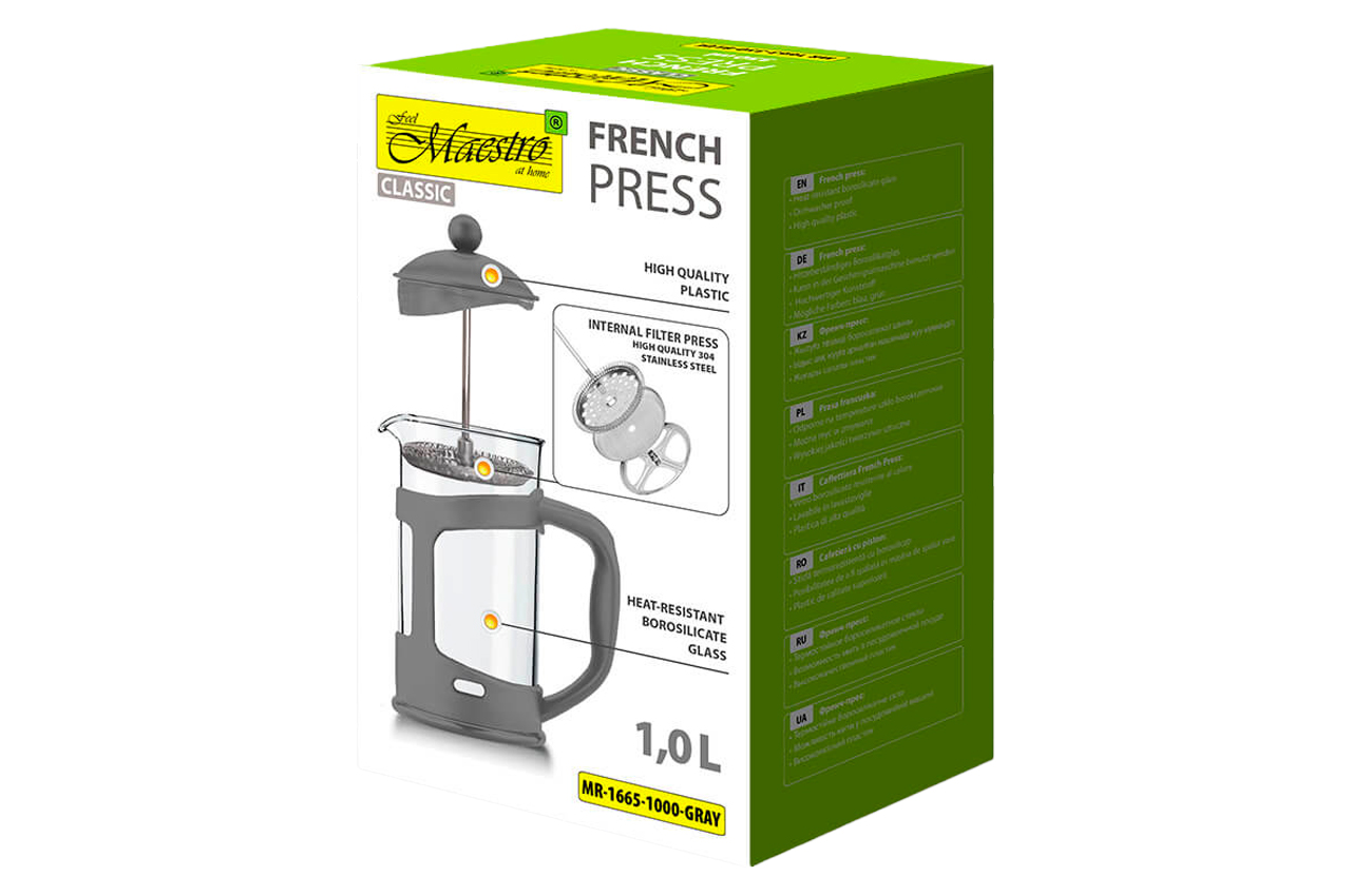 Френч-прес Maestro 1000мл I пластик сірий (MR-1665-1000-GRAY)