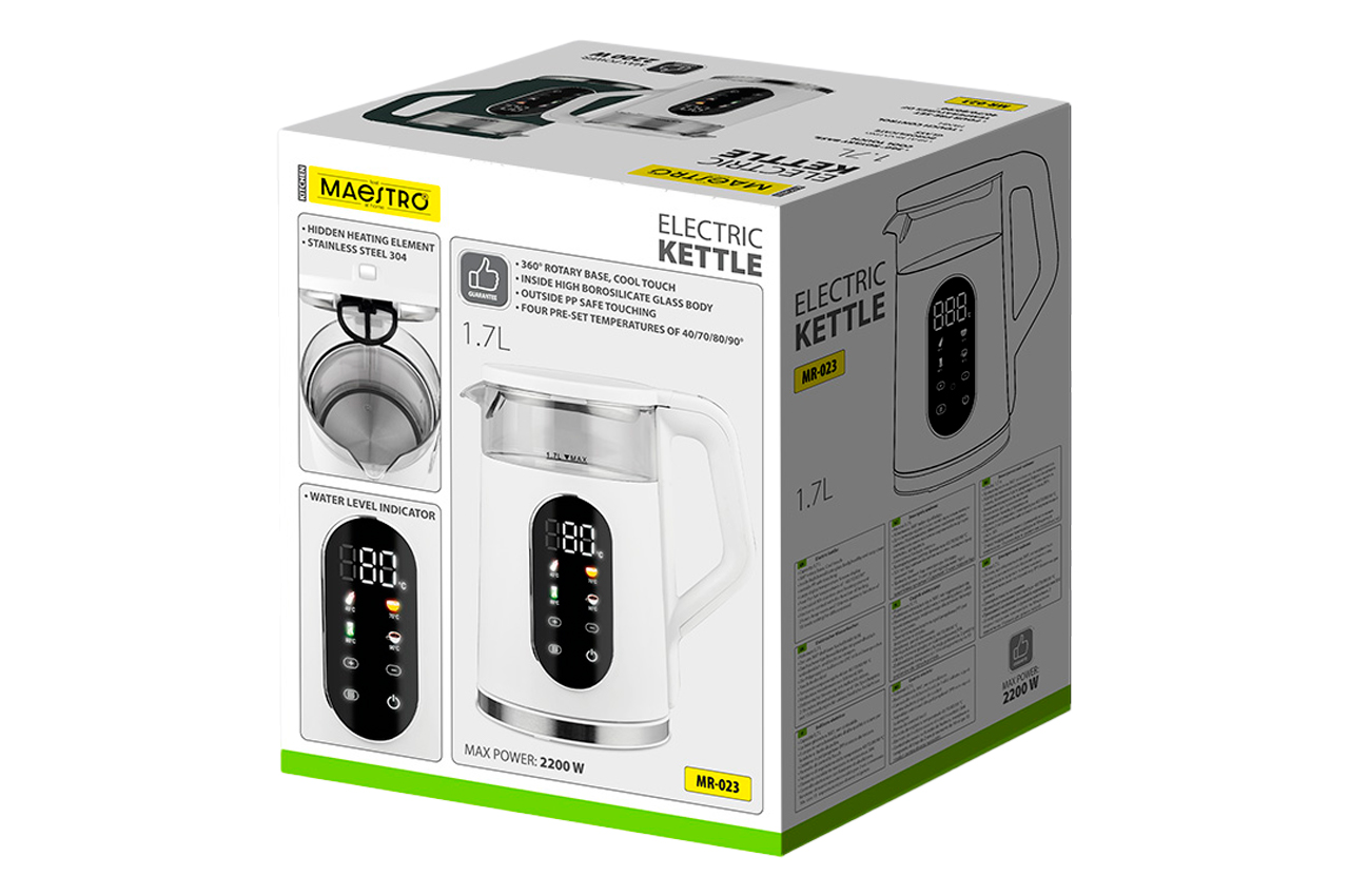 Електрочайник скляний Maestro 1.7л LED зелений (MR-023-GREEN)