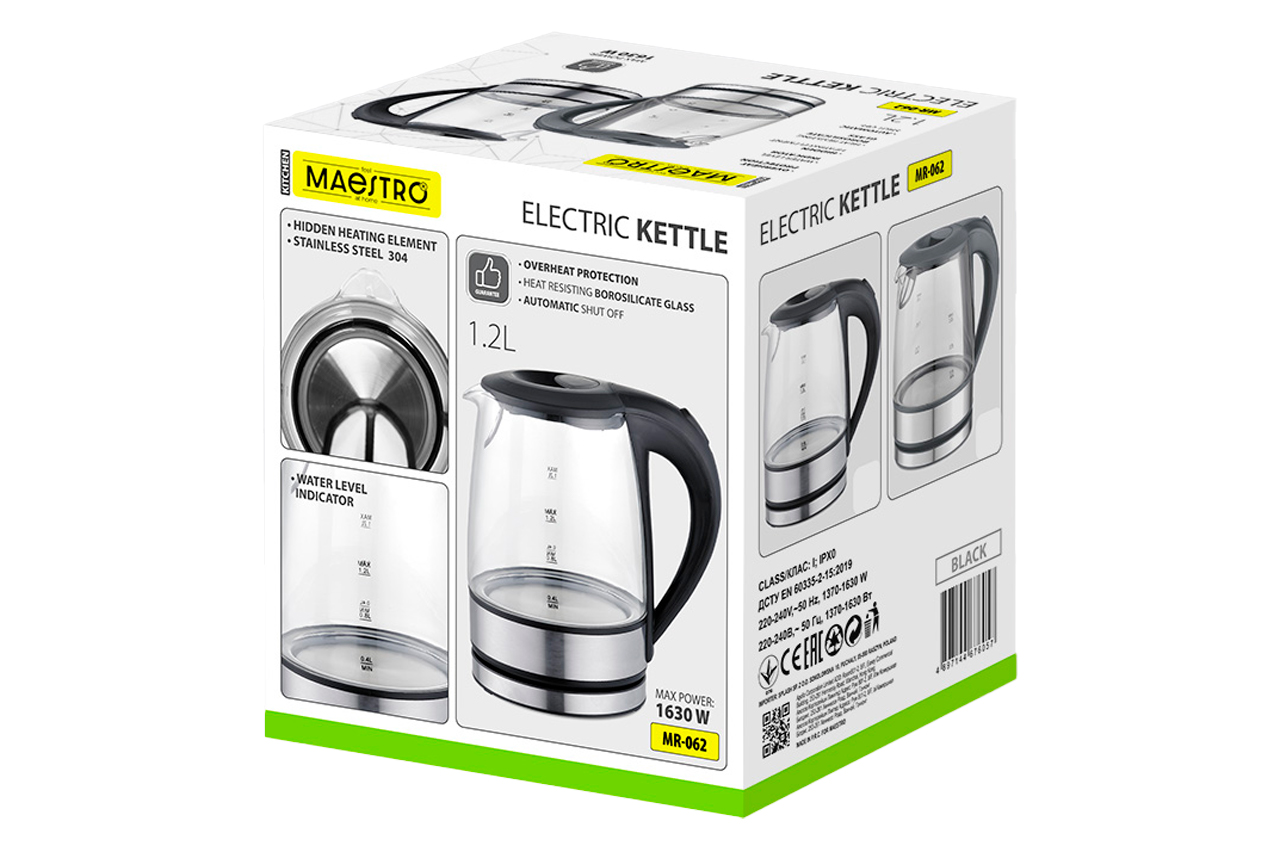 Електрочайник скляний Maestro 1.2л сірий (MR-062-GREY)