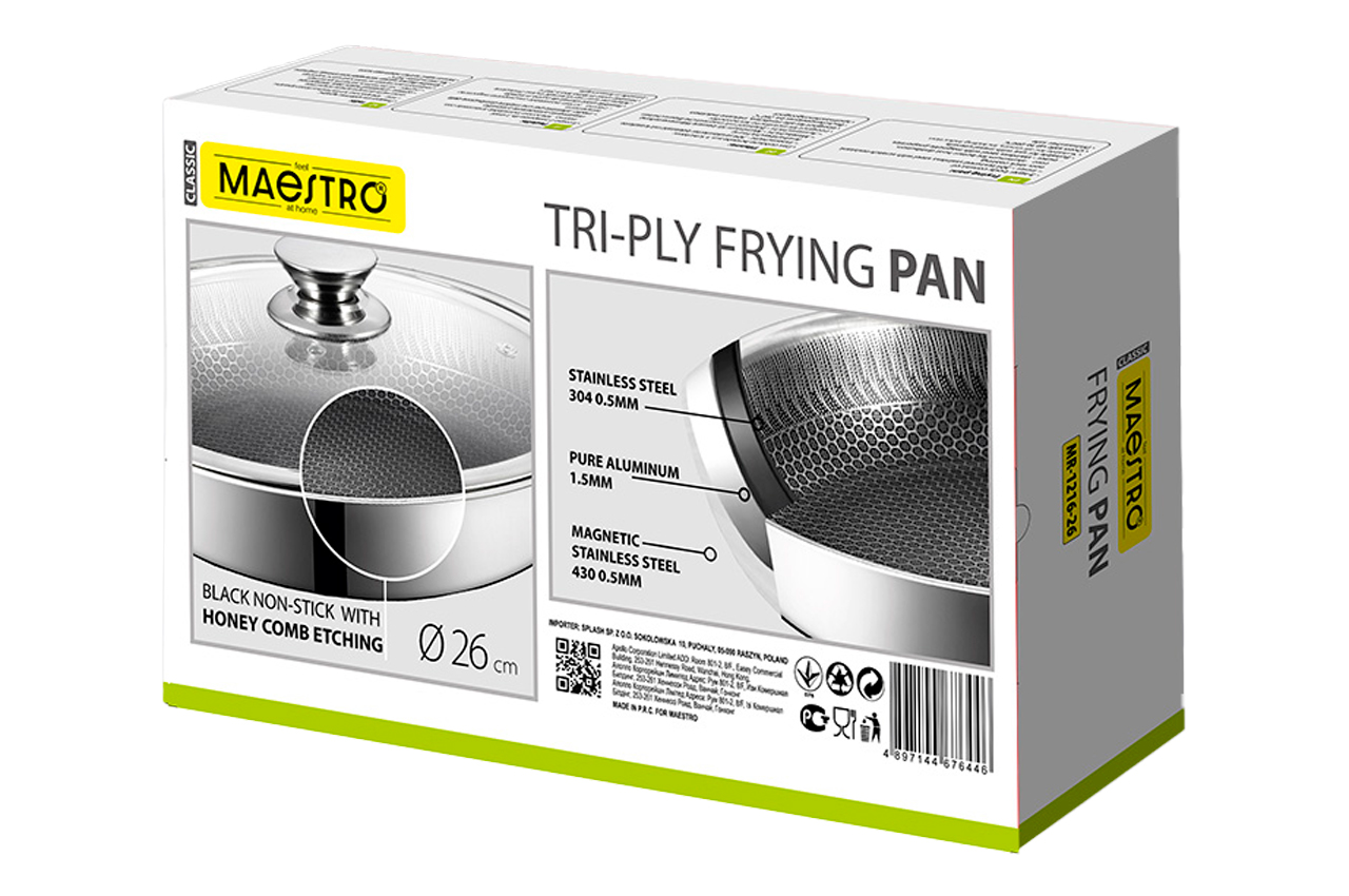 Сковорода антипригарна Maestro 260мм Tri-Ply з кришкою (MR-1216-26)