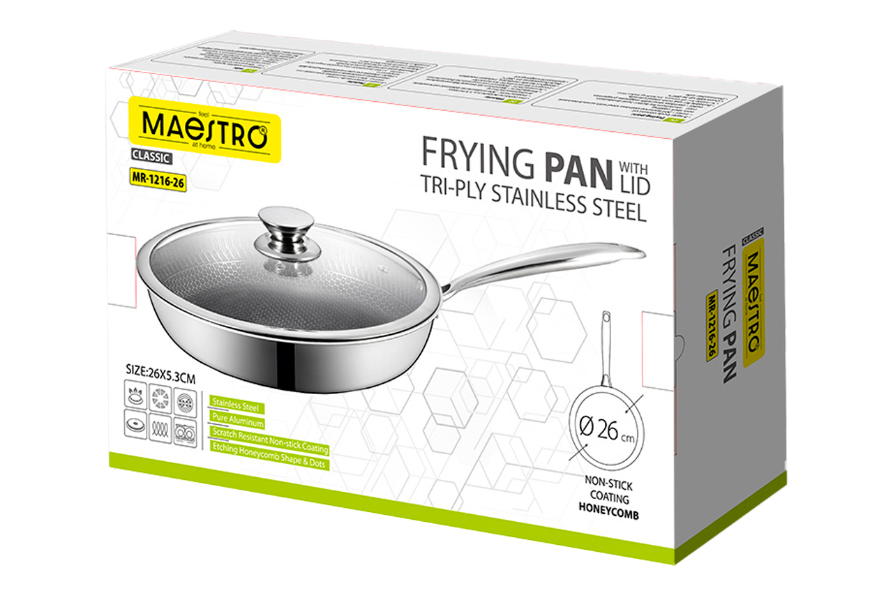 Сковорода антипригарна Maestro 260мм Tri-Ply з кришкою (MR-1216-26)