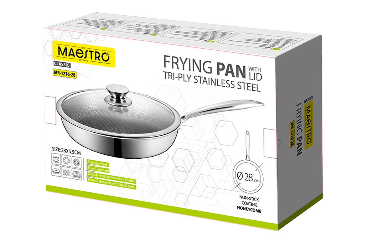 Сковорода антипригарна Maestro 280мм Tri-Ply з кришкою (MR-1216-28)
