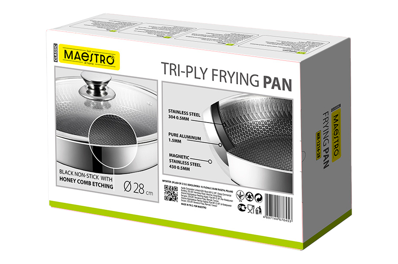 Сковорода антипригарна Maestro 280мм Tri-Ply з кришкою (MR-1216-28)