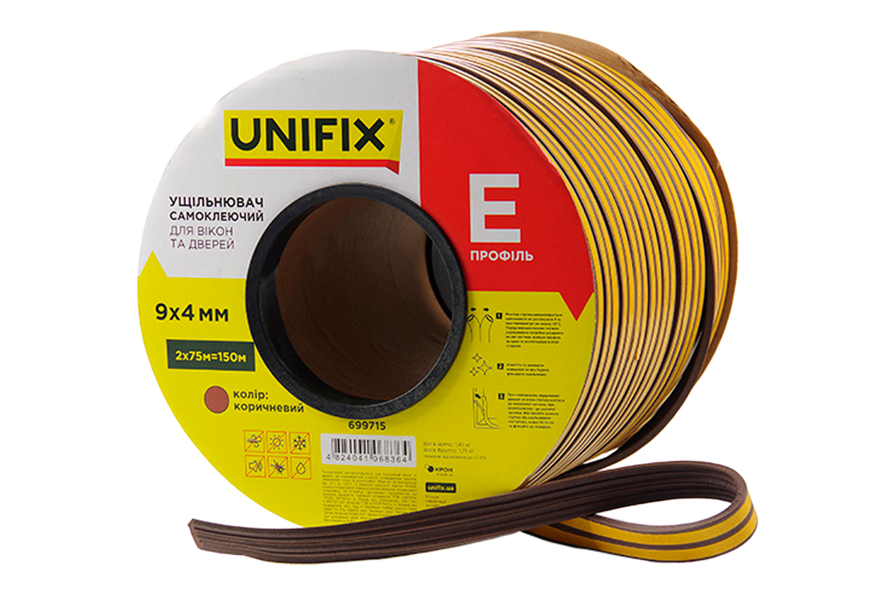 Ущільнювач гумовий Unifix E 9 x 4мм x 150м коричневий (699715)
