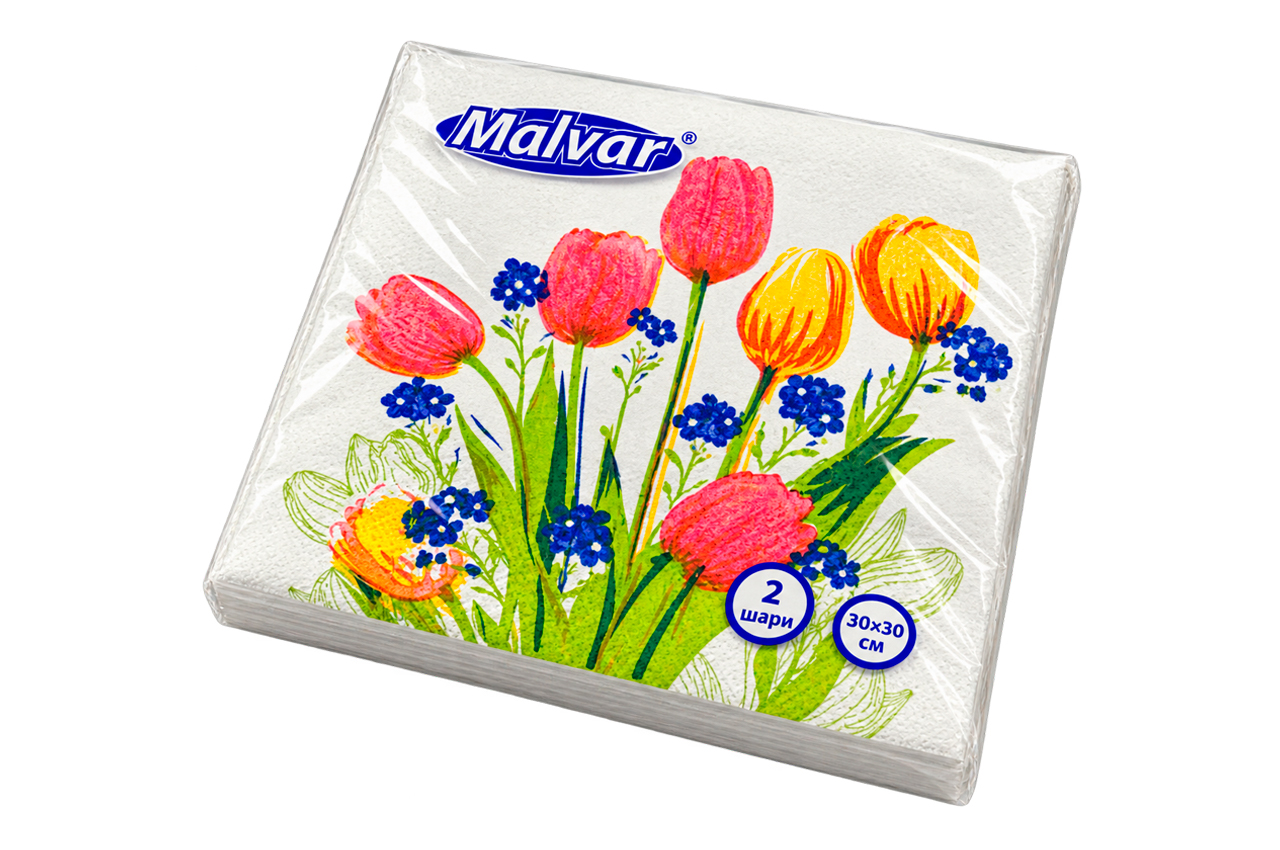 Серветка паперова 2-х шарова Malvar 30 х 30см "ТЮЛЬПАНИ" (20шт) (1460326)