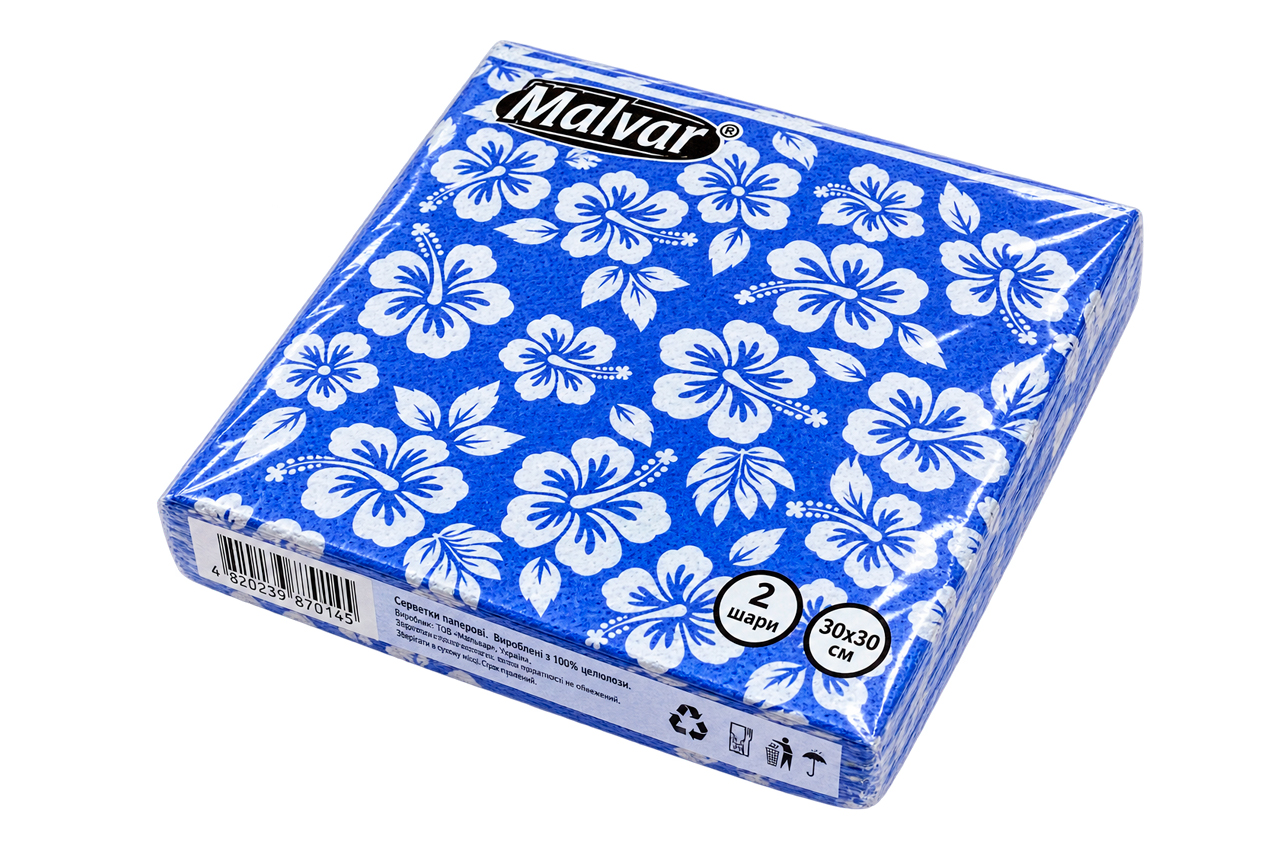 Серветка паперова 2-х шарова Malvar 30 х 30см "КВІТИ" (40шт) (1460449)