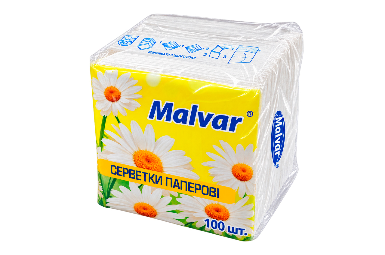 Серветка паперова Malvar 21 х 21см біла (100шт) (1460012)