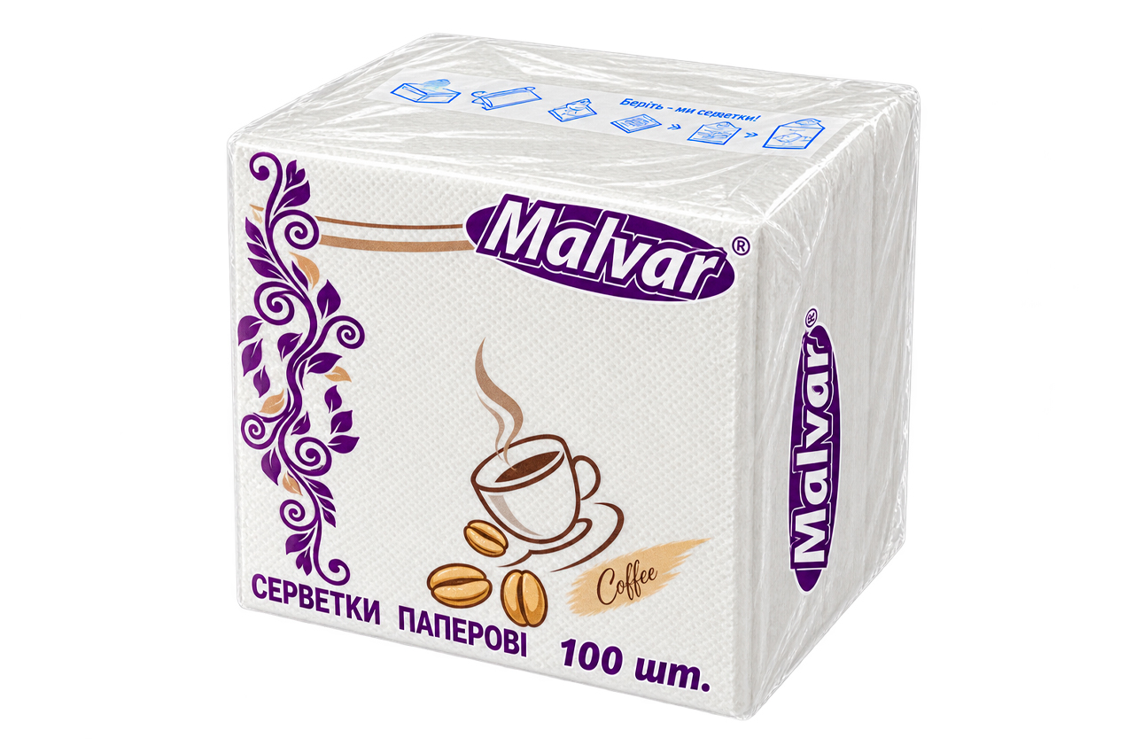 Серветка паперова Malvar "КАВА" (100шт) (7530120К)