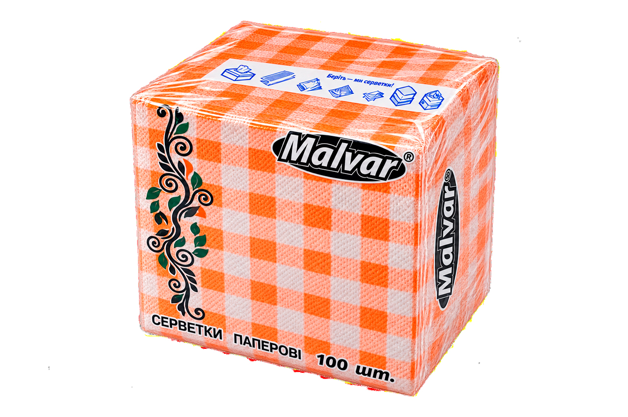 Серветка паперова Malvar "КЛІТИНКИ" (100шт) (7530120Т)