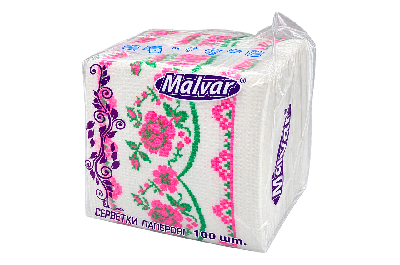 Серветка паперова Malvar "ВИШИВАНКА КВІТИ" (100шт) (7530120В)