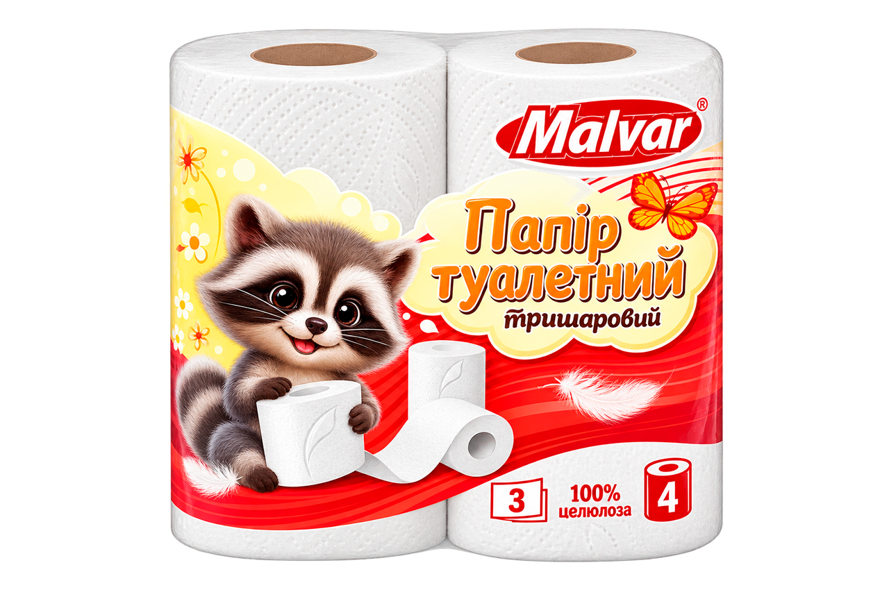 Туалетний папір Malvar (98мм) 3-х шаровий (4шт) (7530281)