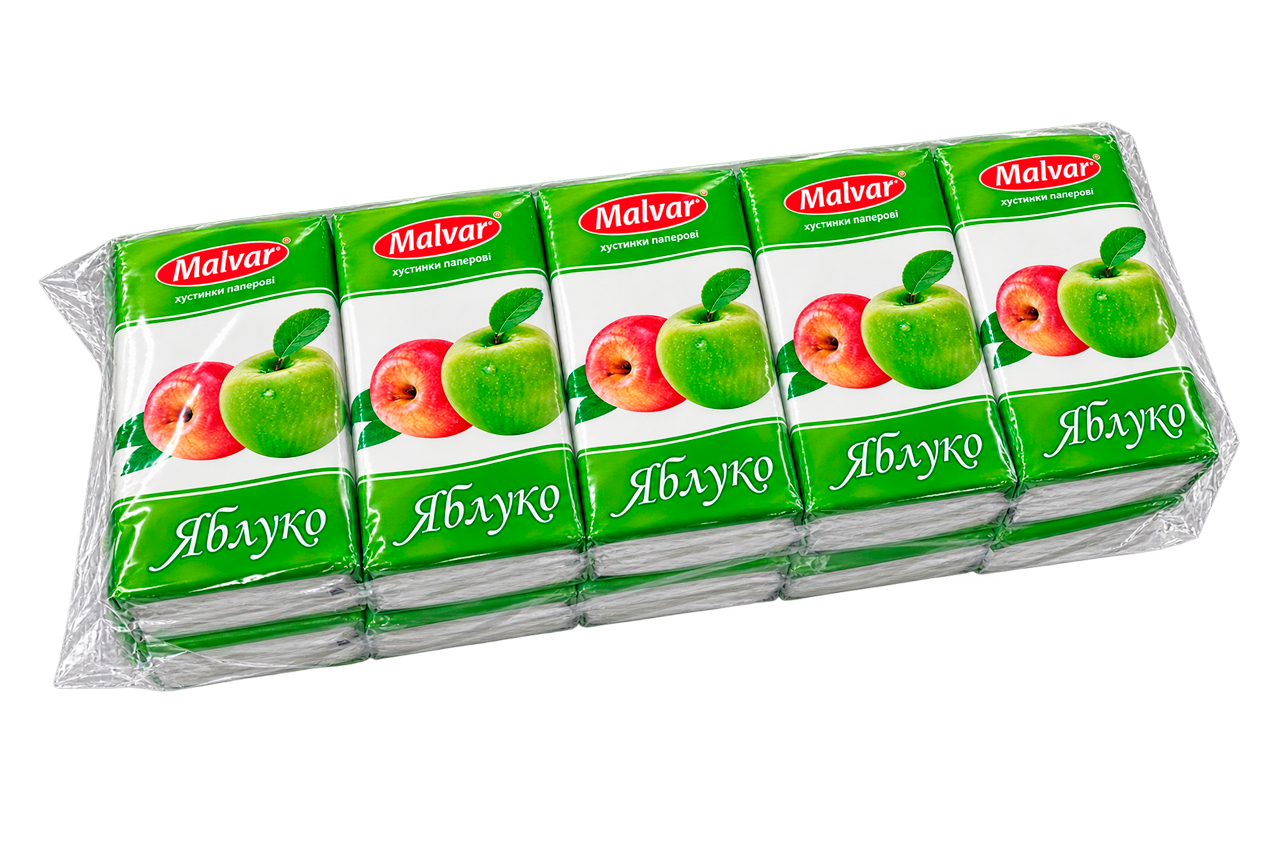 Носова хустка Malvar паперова 2-х шарова "ЯБЛУКО" (8шт) (5160028)